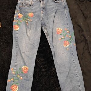 Topshop Blue Jeans with Orange Floral Embroidery